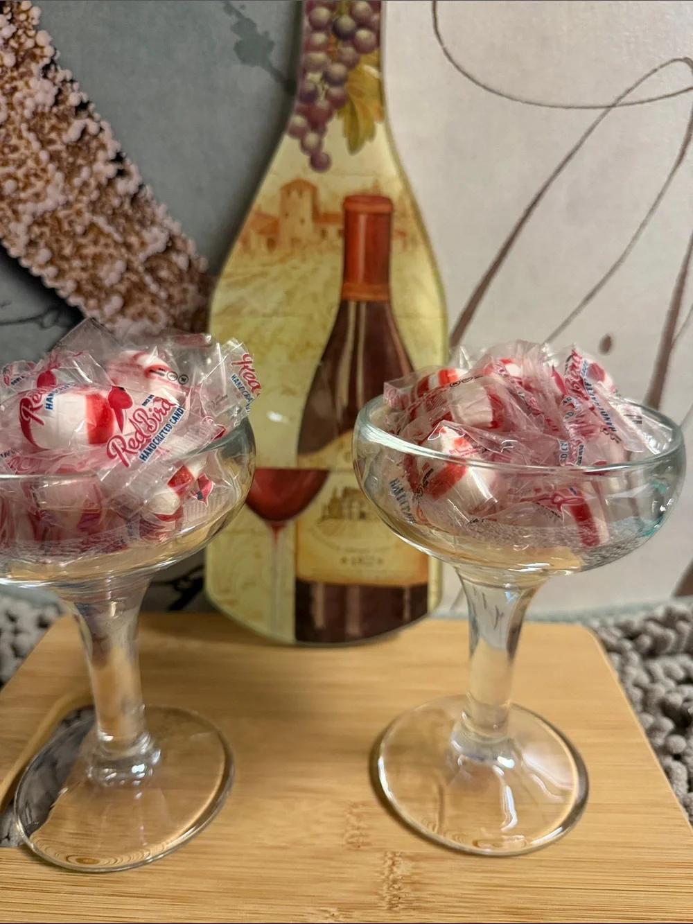 2 Unbranded  Candy filled Party Glass’s & wine spoon rest. Gift set.